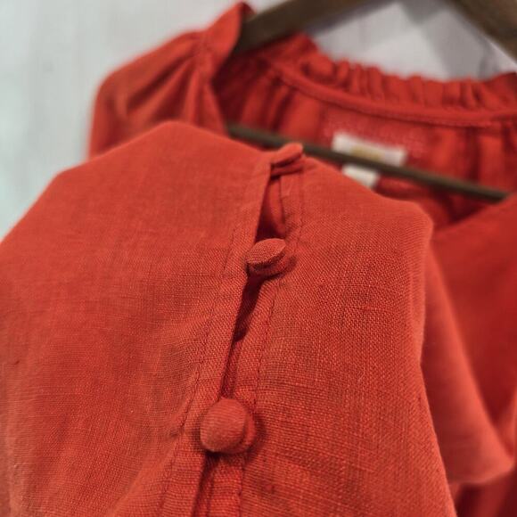 Anthropologie Shirt Womens Small Orange Popover Button Linen Maeve Peasant Audie - Picture 11 of 14